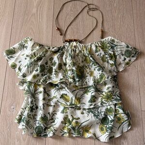 Gucci Silk Floral Off-Shoulder Ruffle Halter